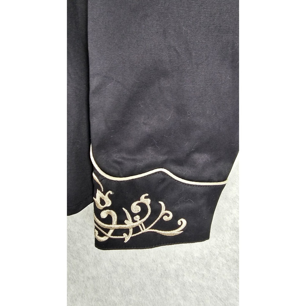 Roper VTG Western Women's XL Black Shirt Beige Embroidered Pearl Snap Cowgirl - Picture 10 of 16